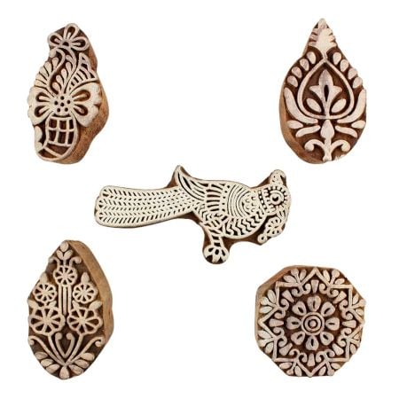 Set of 5 Piece New Mix Wooden Printing Blocks